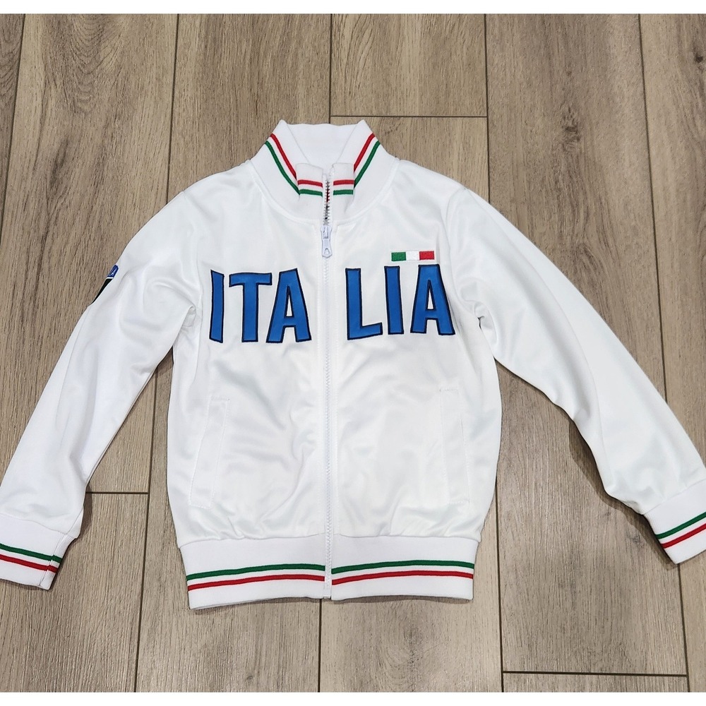 Italia Kids Soccer‎ Futbol Track Jacket White Zip Up Embroidered Italy Size 5/6